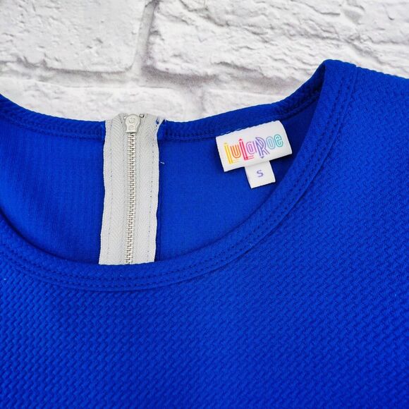 LulaRoe Amedia Dress Women Small Pink Blue Colorblock Short Sleeve Fit & Flare - Picture 3 of 12